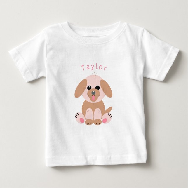 Niedlicher Welpe-Cartoon Personalisiert neutrale P Baby T-shirt (Vorderseite)