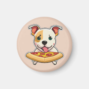 Niedlicher Welpe, der eine Pizzasur hält Magnet