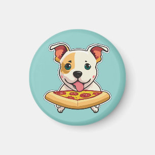 Niedlicher Welpe, der eine Pizzasur hält Magnet