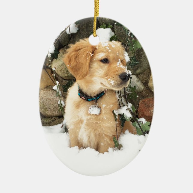 Niedlicher Welpe-gelbe Labrador-Golden Retriever Keramik Ornament (Vorne)