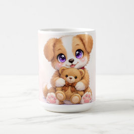 Niedlicher Welpe hält Teddybär-Tasse Kaffeetasse
