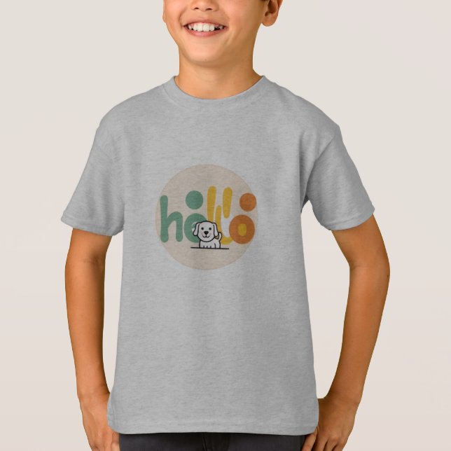 Niedlicher Welpe "Hello" Grafik-T - Shirt (Vorderseite)