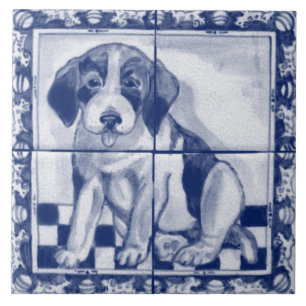 Niedlicher Welpe Hund Blue White Dedham Delft Triv Fliese
