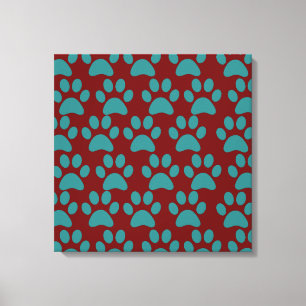 Niedlicher Welpe Hund Paw Prints Red Blue Leinwanddruck