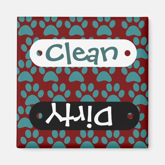 Niedlicher Welpe Hund Paw Prints Red Blue Magnet (Vorne)