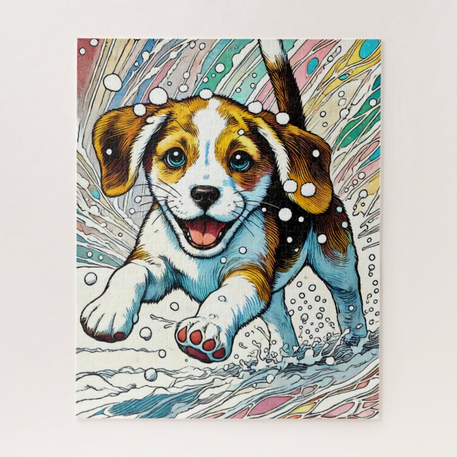Niedlicher Welpe im Snow 500 Piece Puzzle (Vertikal)