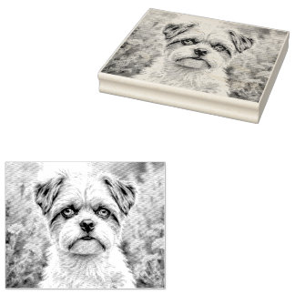 Niedlicher Welpe in den Blume Gummistempel