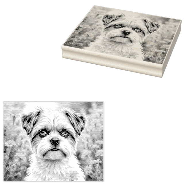 Niedlicher Welpe in den Blume Gummistempel (Stempel)