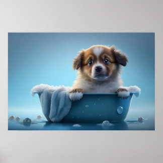 Niedlicher Welpe in der Badewanne Poster