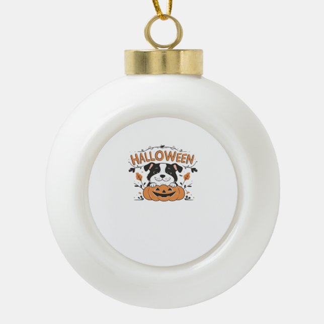 Niedlicher Welpe in Pumpkin - Halloween Hundelabbi Keramik Kugel-Ornament (Vorderseite)