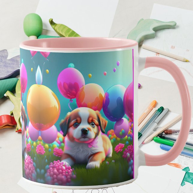 Niedlicher Welpe mit Ballons - süß Tasse (Von Creator hochgeladen)
