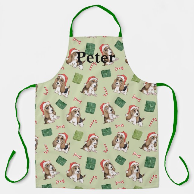 Niedlicher Welpe mit seiner Weihnachtsmannmütze-Sc Schürze (Vorderseite)