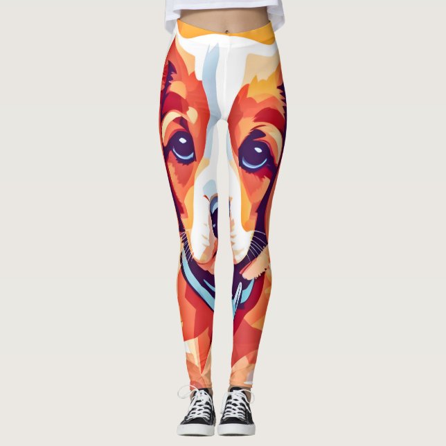 Niedlicher Welpe-Pop Art Leggings (Vorderseite)