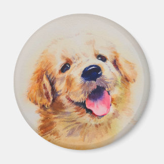 Niedlicher Welpe. Sein Name ist "glücklich" Magnet