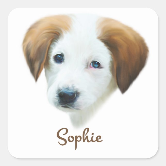 niedlicher Welpe "Sophie" Quadratischer Aufkleber (Vorderseite)