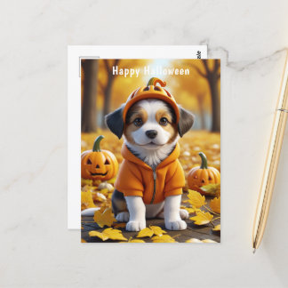 Niedlicher Welpe zu Kürbiskatzenverliebten Postkarte