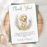 Niedlicher Welpen Hund Moderne Babydusche Dankeskarte<br><div class="desc">Laden Sie Ihre Freunde und Familie ein, um die Ankunft Ihres neuen Babyjungen mit dieser bezaubernden goldenen Retriever Baby Dusche Einladungen, Party Accessoires und Geschenke zu feiern. Diese Babydusche lädt mit einem handbemalten, goldenen Retriever in Aquarellen ein, perfekt für Hundefreunde! Das Design ist modern und trendig, mit einem klugen grünen...</div>