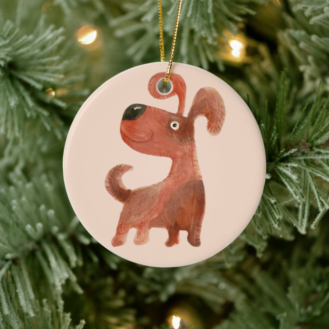 Niedlicher Welpen Tier Stehend Hund Keramik Ornament (Baum)
