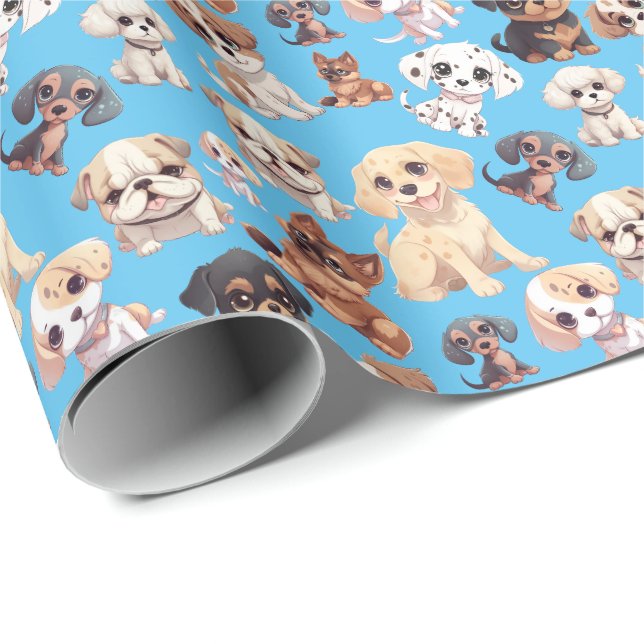 Niedlicher Welpenhund blau Geschenkpapier (Rolleneckpunkt)