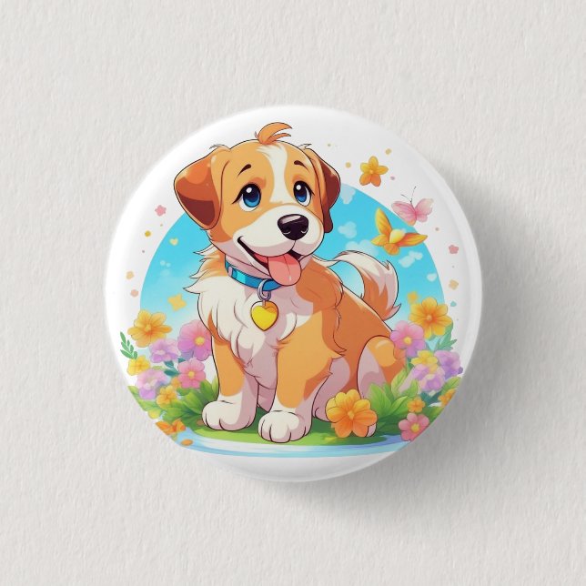 Niedlicher Welpenhund Button (Vorderseite)