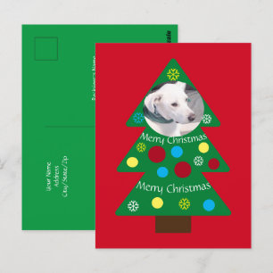 Niedlicher Welpenhund farbenfroher Weihnachtsbaum Postkarte
