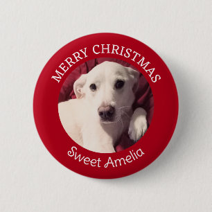 Niedlicher Welpenhund froh Weihnachten Rot Button