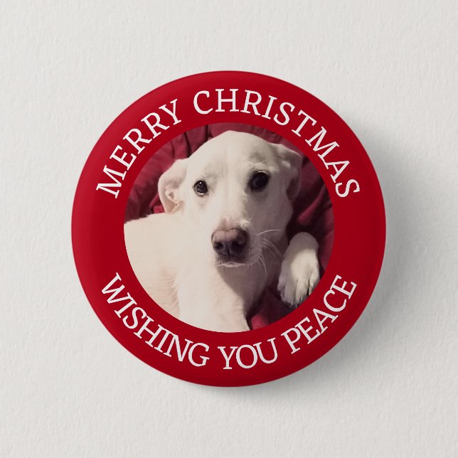 Niedlicher Welpenhund frohe Weihnachten Frieden Ro Button (Vorderseite)