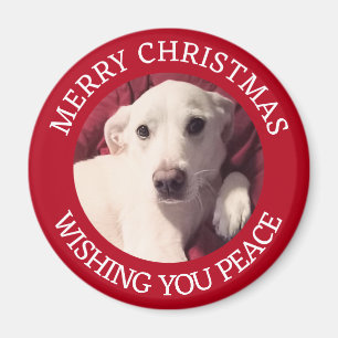 Niedlicher Welpenhund frohe Weihnachten Frieden Ro Magnet
