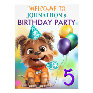 Niedlicher Welpenhund Geburtstagsparty Fotodruck
