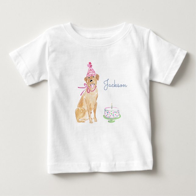 Niedlicher Welpenhund Golden Labrador 1. Geburtsta Baby T-shirt (Vorderseite)