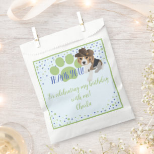 Niedlicher Welpenhund in Hut mit Paw Blue Green Ge Geschenktütchen