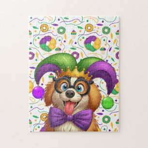 Niedlicher Welpenhund Mardi Gras in der Hut Puzzle