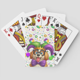 Niedlicher Welpenhund Mardi Gras in der Hut Spielkarten