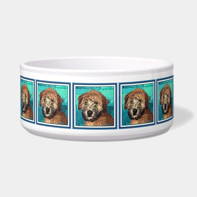 Niedlicher Welpenhund mit nassem Gesicht Napf (Links)