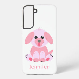 Niedlicher Welpenhund Personalisiert rosa Cartoon Samsung Galaxy Hülle
