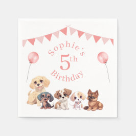 Niedlicher Welpenhund Pink Girl Geburtstag Serviette