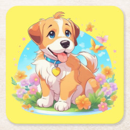 Niedlicher Welpenhund Rechteckiger Pappuntersetzer