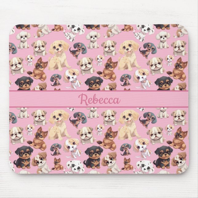 Niedlicher Welpenhund rosa Mousepad (Vorne)