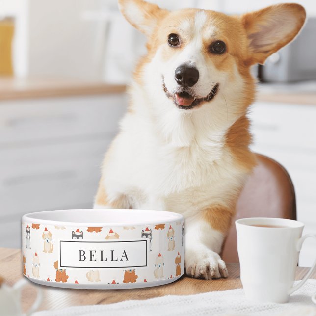 Niedlicher Welpenhund Santa Pattern Name Pet Napf (Von Creator hochgeladen)