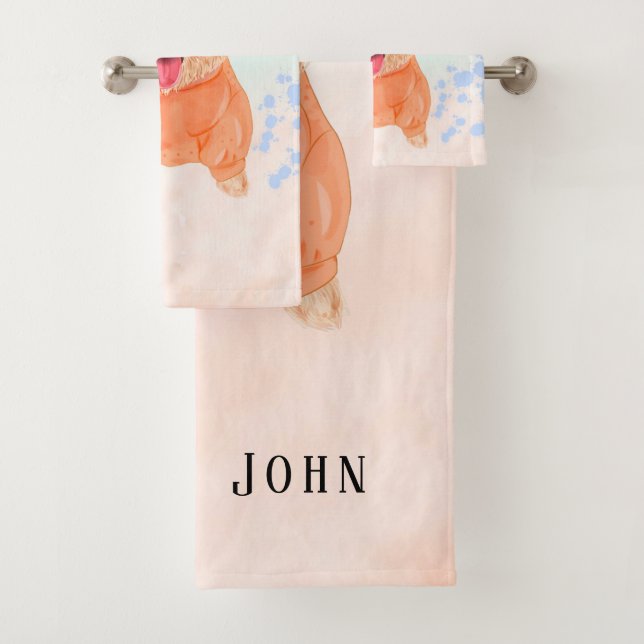 Niedlicher Welpenhund Wasserfarbensplash kundenspe Badhandtuch Set (Insitu)