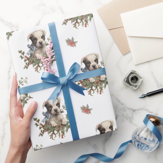 Niedlicher Welpenhund Weihnachten Elegantes, nahtl Geschenkpapier (Schenken)