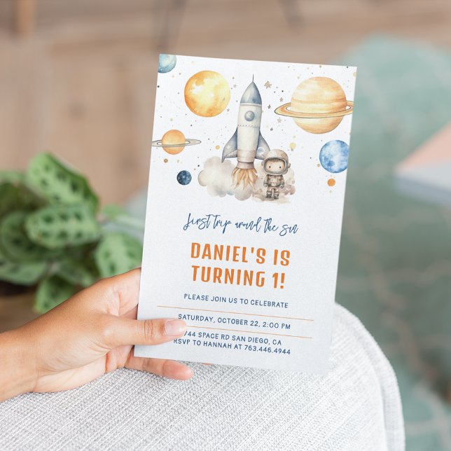 Niedlicher Weltraumplanet Junge zum ersten Geburts Einladung (Von Creator hochgeladen)