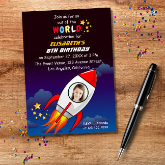 Niedlicher Weltraumraketenschiff vom Geburtstag Einladung
