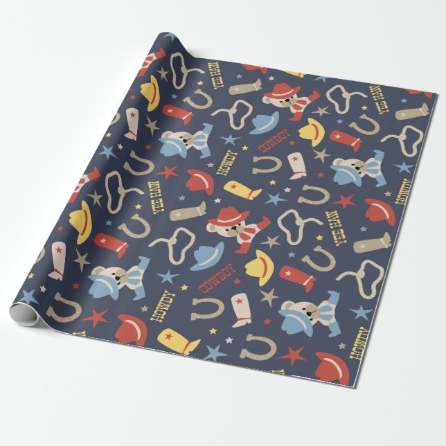 Niedlicher Western Baby Cowboy Bear Wrapping Paper Geschenkpapier (Ungerollt)