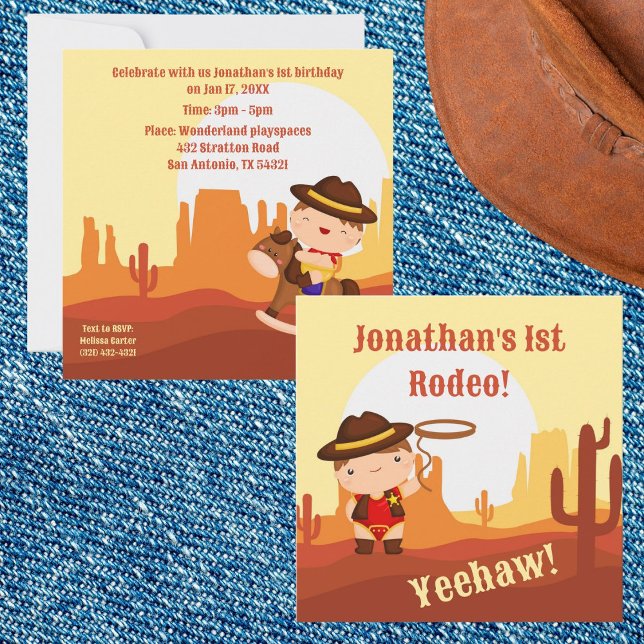 Niedlicher Western Cowboy 1. Rodeo 1 Geburtstag Einladung (Von Creator hochgeladen)
