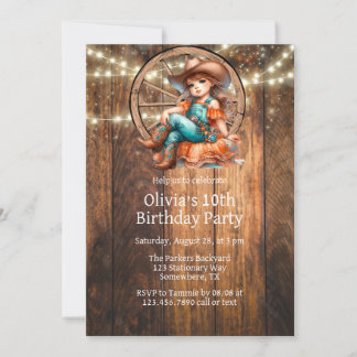 Niedlicher Western Cowgirl Geburtstagsparty Einladung