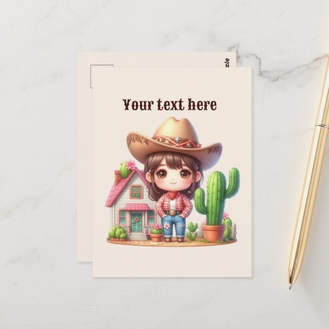 Niedlicher Western Cowgirl hinzufügen Postkarte (Vorderseite/Rückseite Beispiel)
