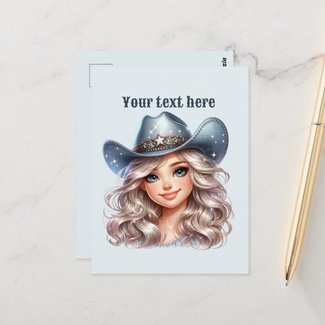 Niedlicher Western Cowgirl hinzufügen Postkarte (Vorderseite/Rückseite Beispiel)