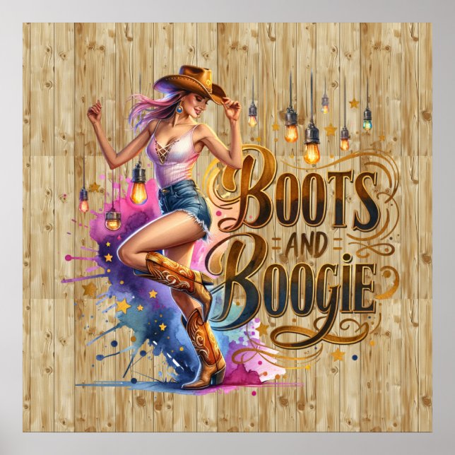 Niedlicher Western Cowgirl Stiefel Boogie Poster (Vorne)