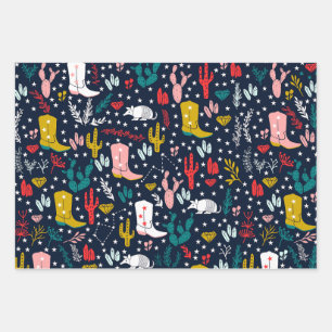 Niedlicher Western Cowgirl Wrapping Paper Geschenkpapier Set
